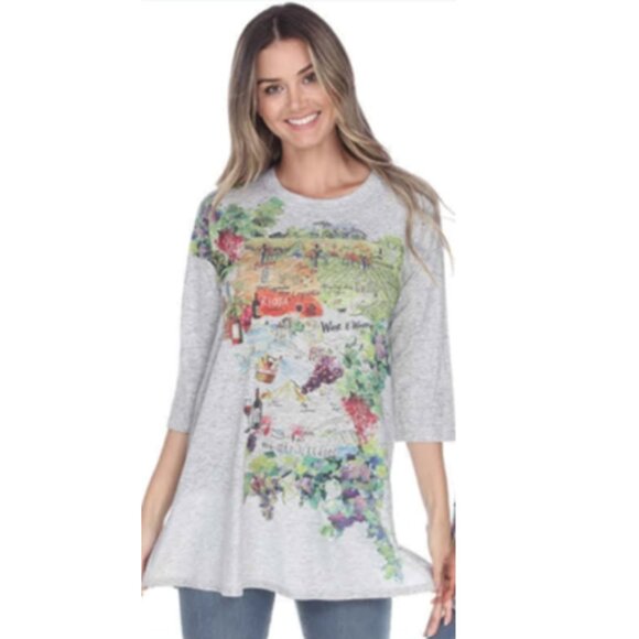 Inoah Tops - Inoah Size L Winery Graphic Round Neck Jersey Tunic Elbow Sleeves